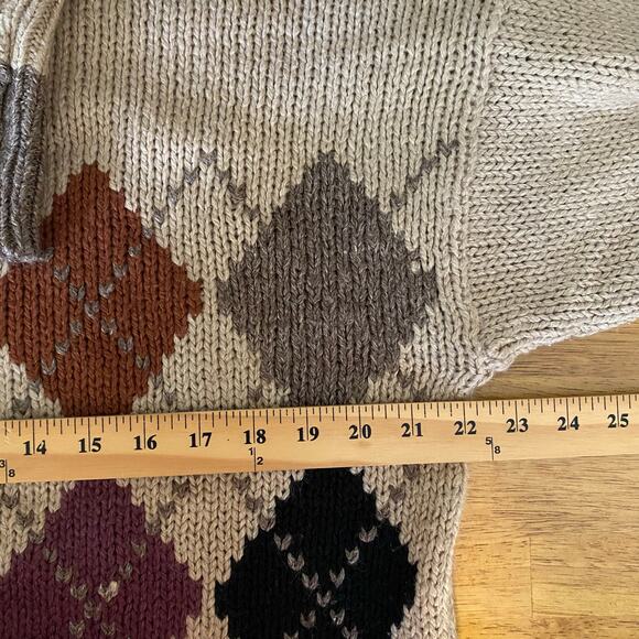 Vintage Midnight Blues Women's Argyle Turtleneck Sweater Large Knitted by Hand - Picture 9 of 10